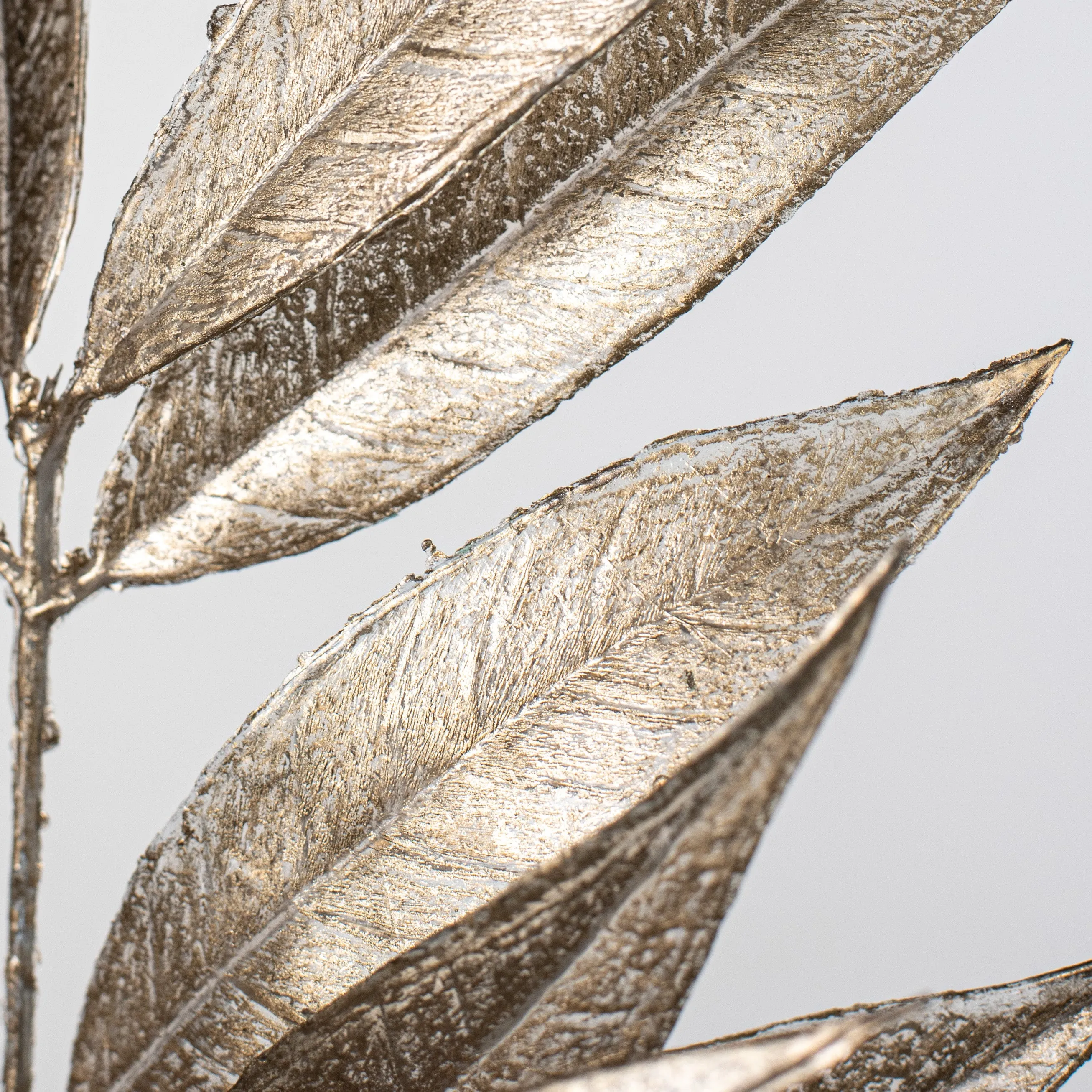 23" Metallic White Willow Leaf Spray: Champagne