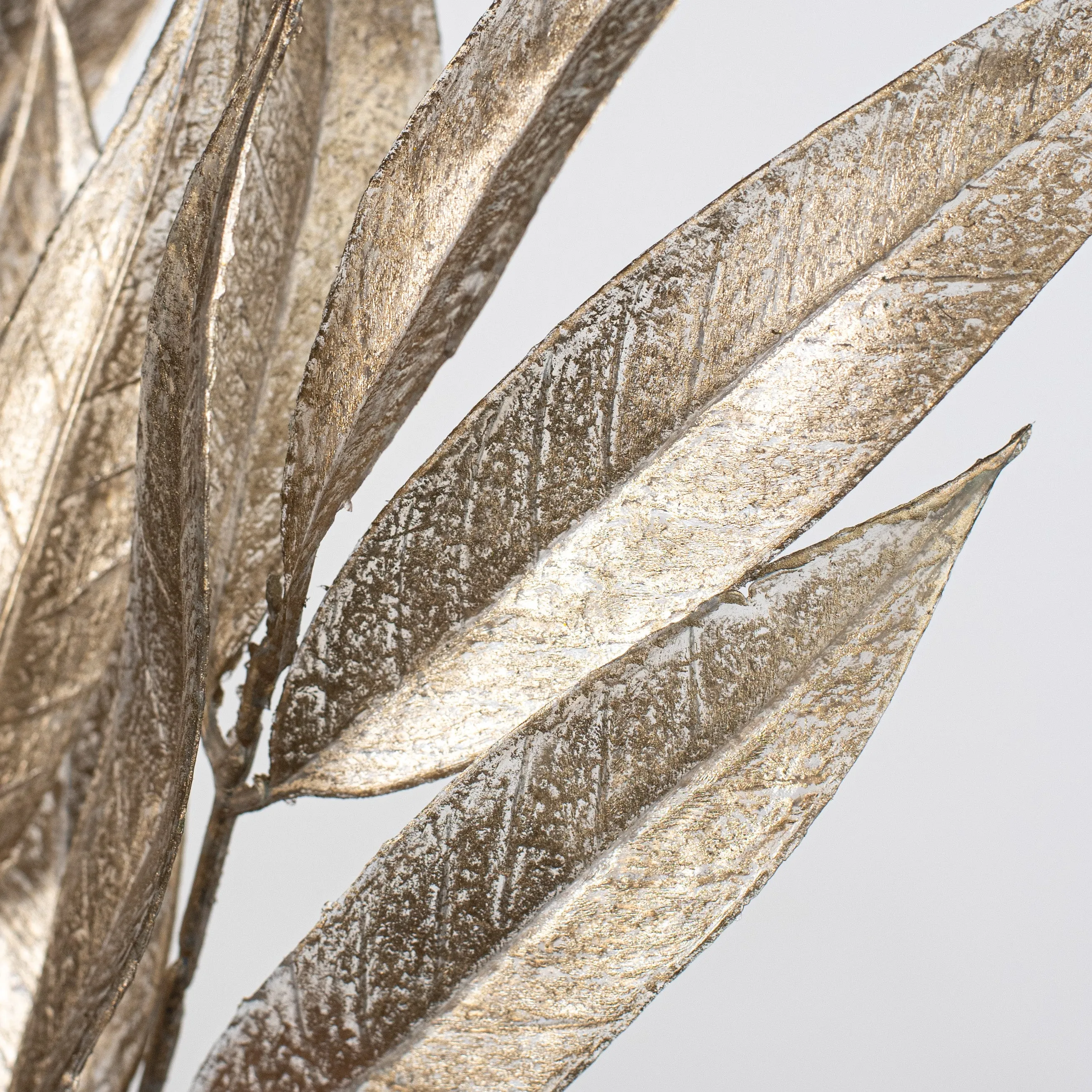 23" Metallic White Willow Leaf Spray: Champagne