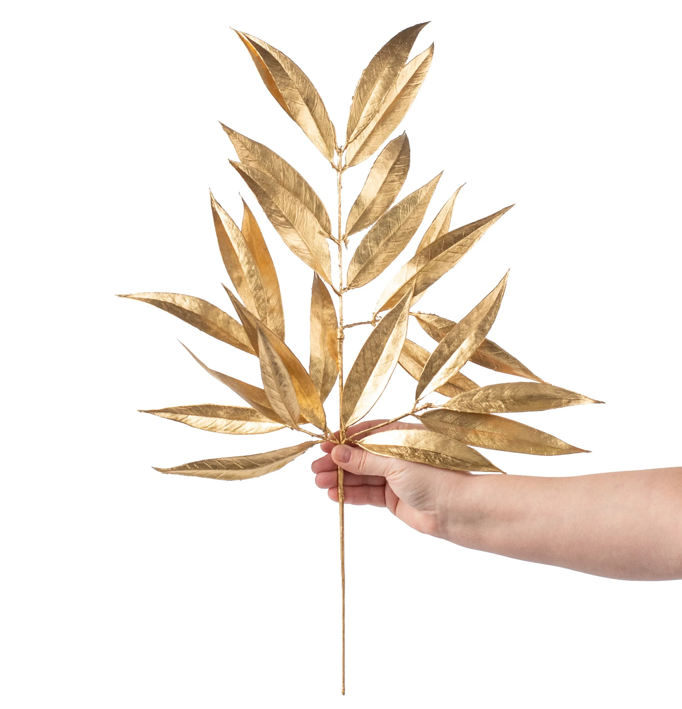 23" Metallic White Willow Leaf Spray: Gold