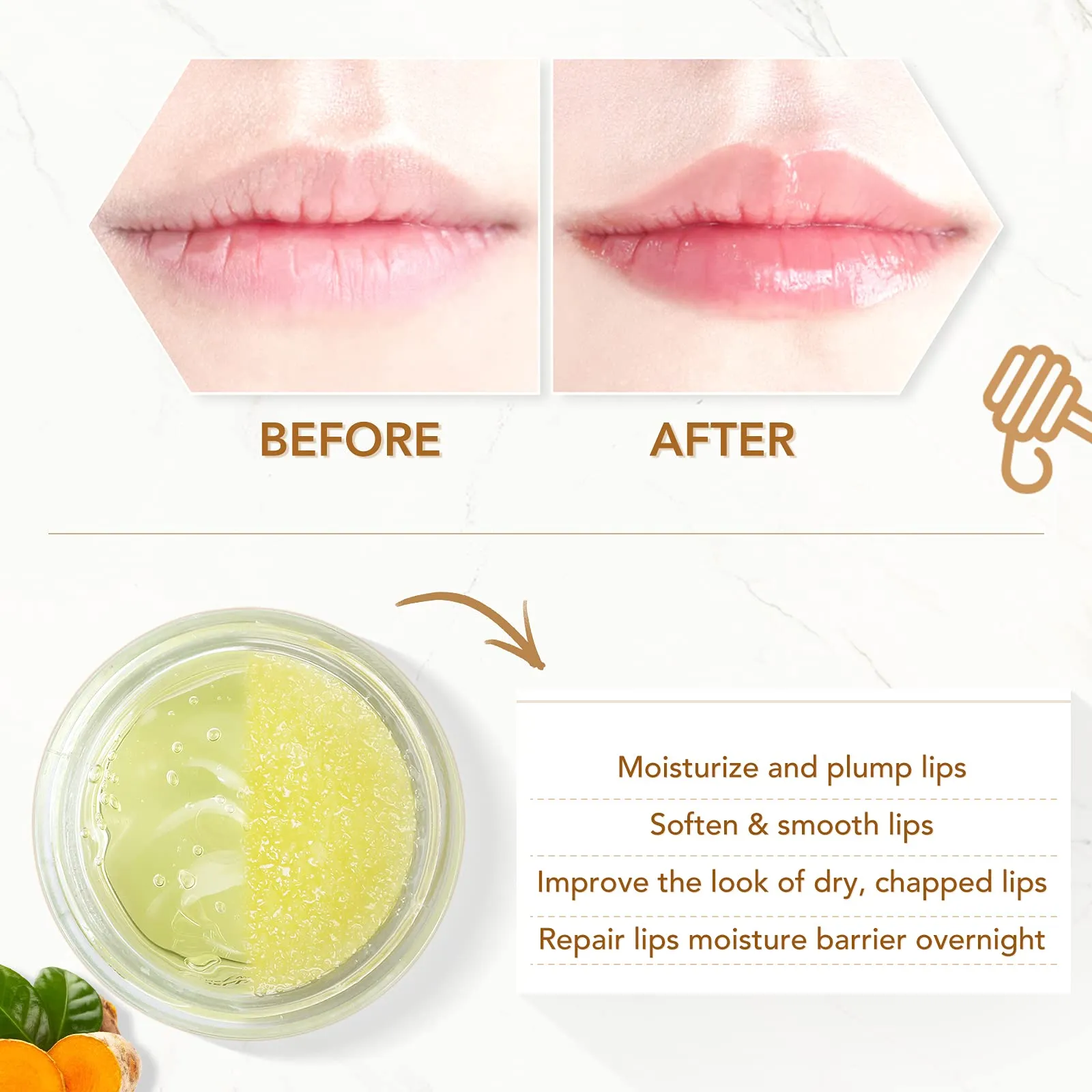 ANAIRUI Lip Therapy Set - Lip Care Kit - Includes Sugar Lip Scrub & Jelly Lip Sleep Mask, Lips Balm & Moisturizer, Dark Lip Care, Moisturizing for Fuller, Softer Lips (Turmeric & Honey)