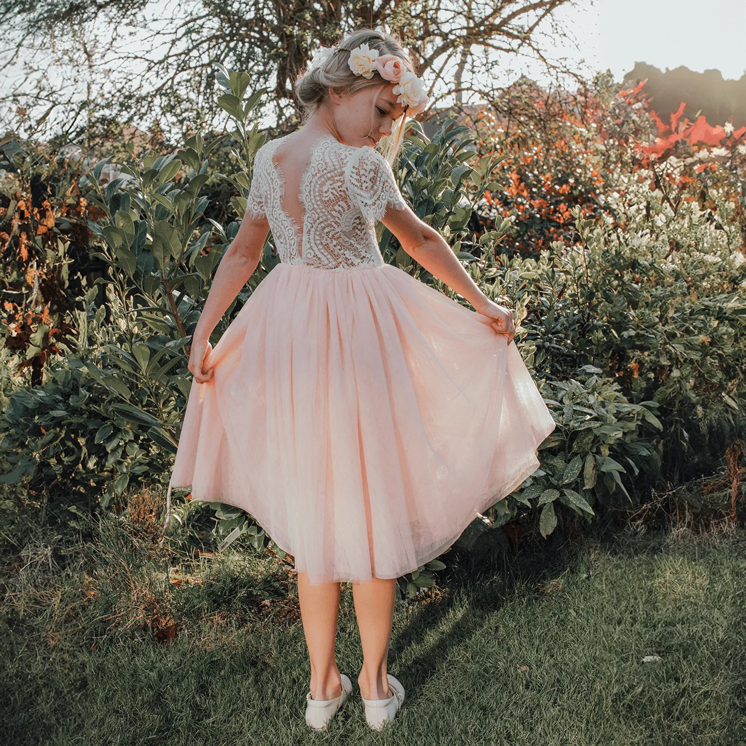 Bohemian Flutter Tea Dress - Blush