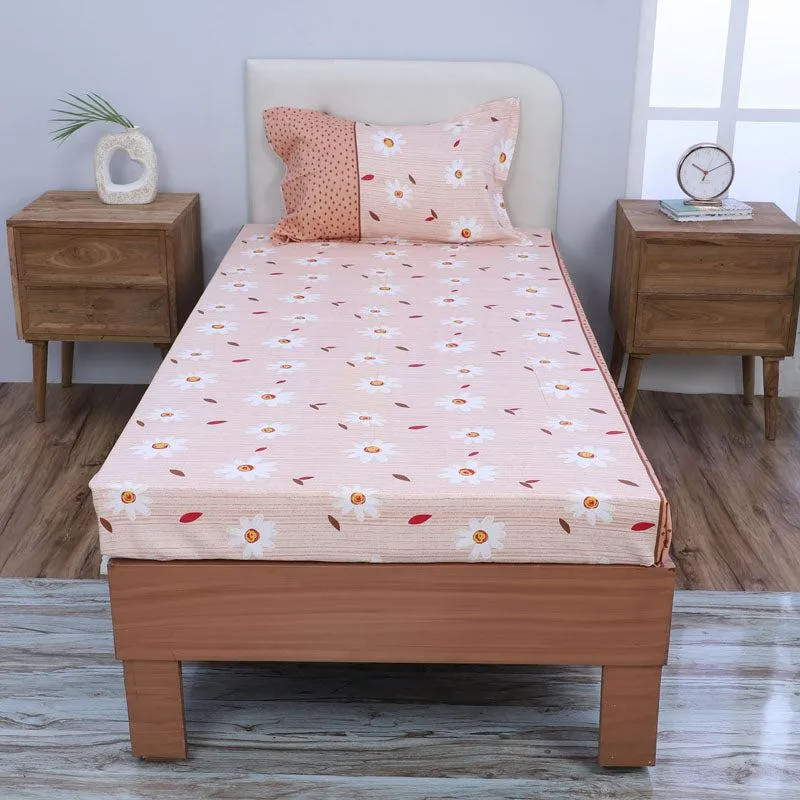Daisy Blush Printed Bedsheet - Peach