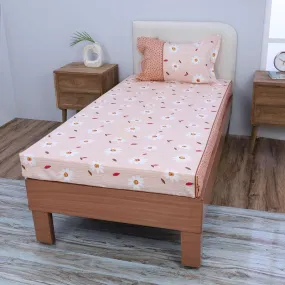 Daisy Blush Printed Bedsheet - Peach