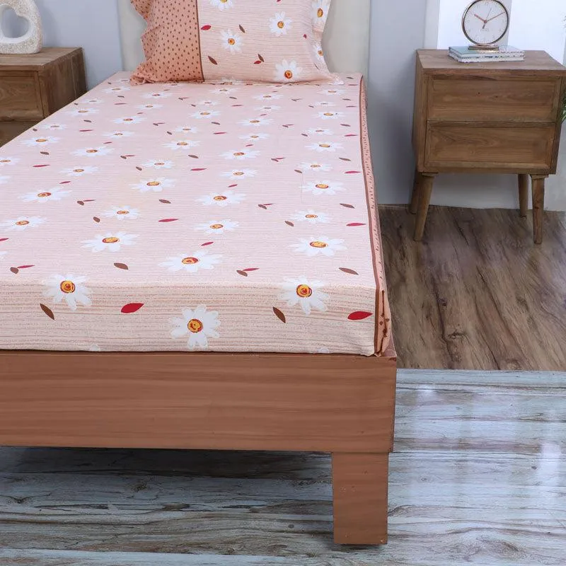 Daisy Blush Printed Bedsheet - Peach