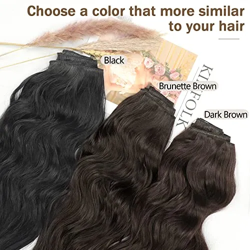 KooKaStyle Clip in Synthetic Hair Extensions Long Wavy 4PCS Thick Hairpieces Black Fiber Double Weft Natural Hair Extensions 20 Inch for Women