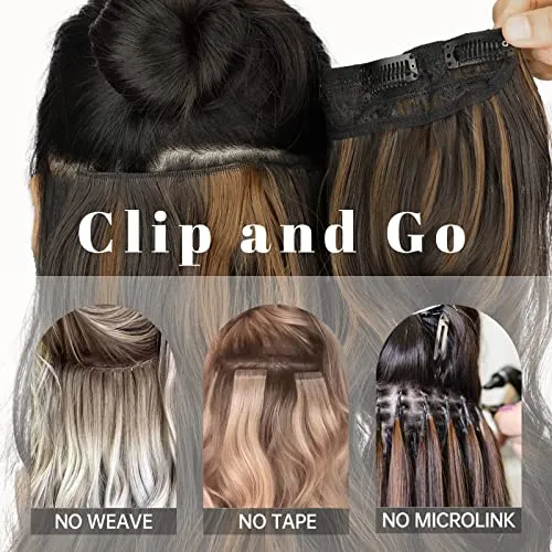 KooKaStyle Clip in Synthetic Hair Extensions Long Wavy 4PCS Thick Hairpieces Black Fiber Double Weft Natural Hair Extensions 20 Inch for Women