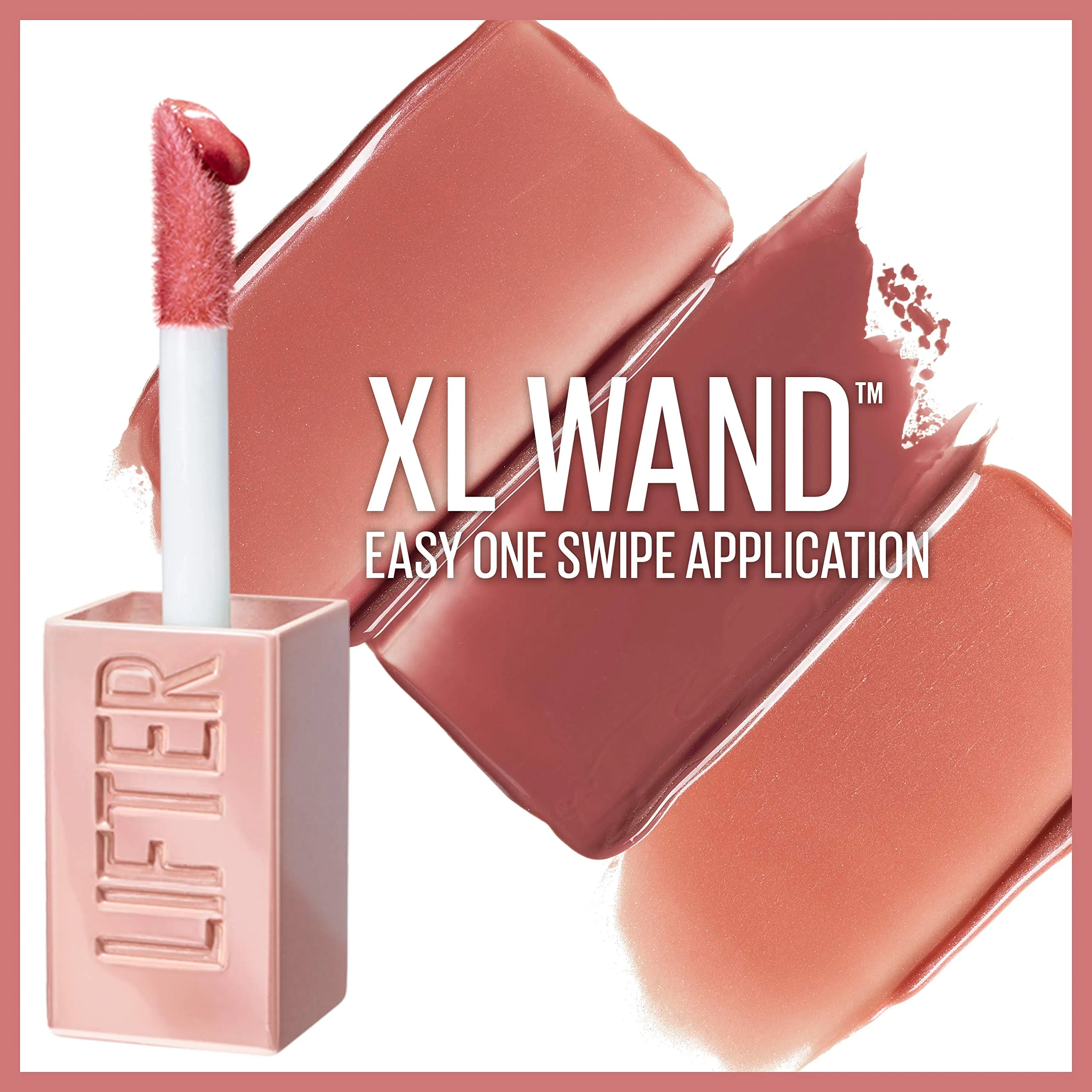 Maybelline Lifter Gloss, Hydrating Lip Gloss with Hyaluronic Acid, High Shine for Fuller Looking Lips, XL Wand, Stone, Rosey Neutral, 0.18 Ounce