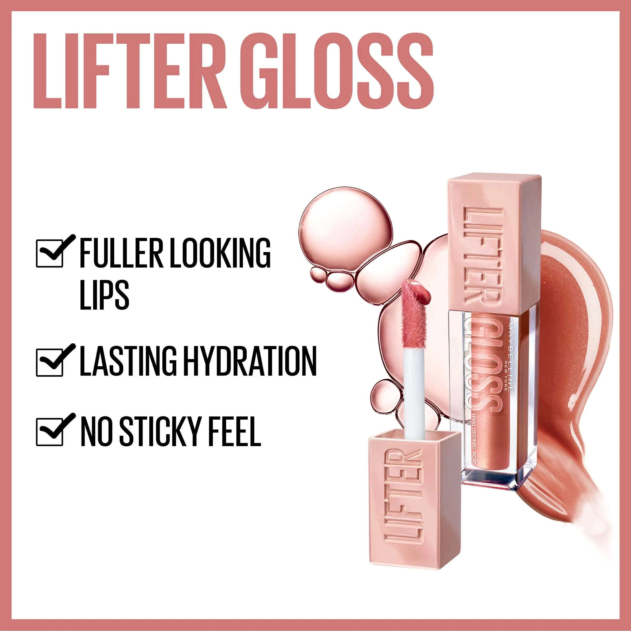 Maybelline Lifter Gloss, Hydrating Lip Gloss with Hyaluronic Acid, High Shine for Fuller Looking Lips, XL Wand, Stone, Rosey Neutral, 0.18 Ounce