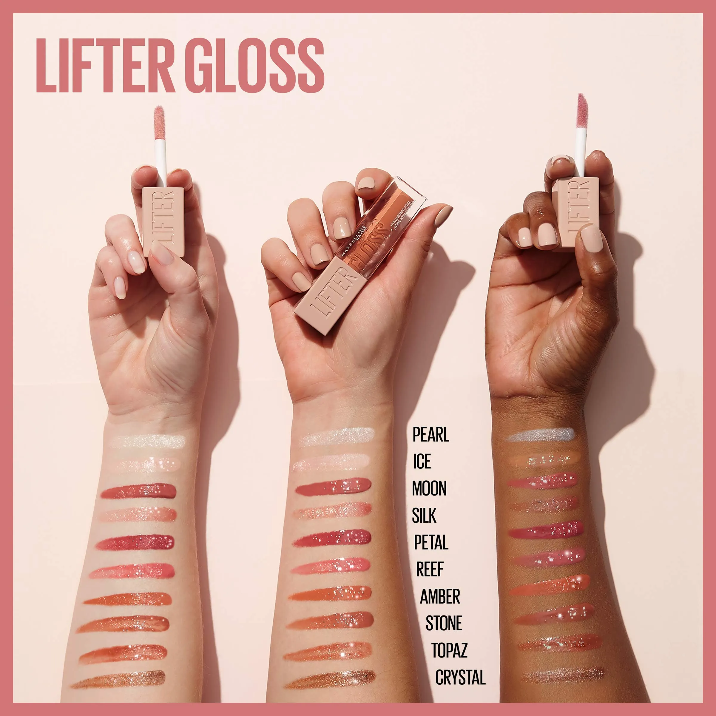 Maybelline Lifter Gloss, Hydrating Lip Gloss with Hyaluronic Acid, High Shine for Fuller Looking Lips, XL Wand, Stone, Rosey Neutral, 0.18 Ounce