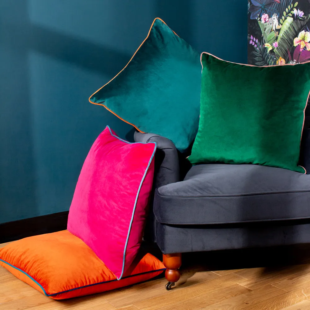 Meridian Velvet Cushion Emerald/Blush