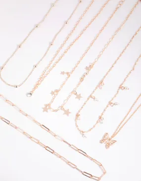 Rose Gold Star & Pearl Choker 6-Pack
