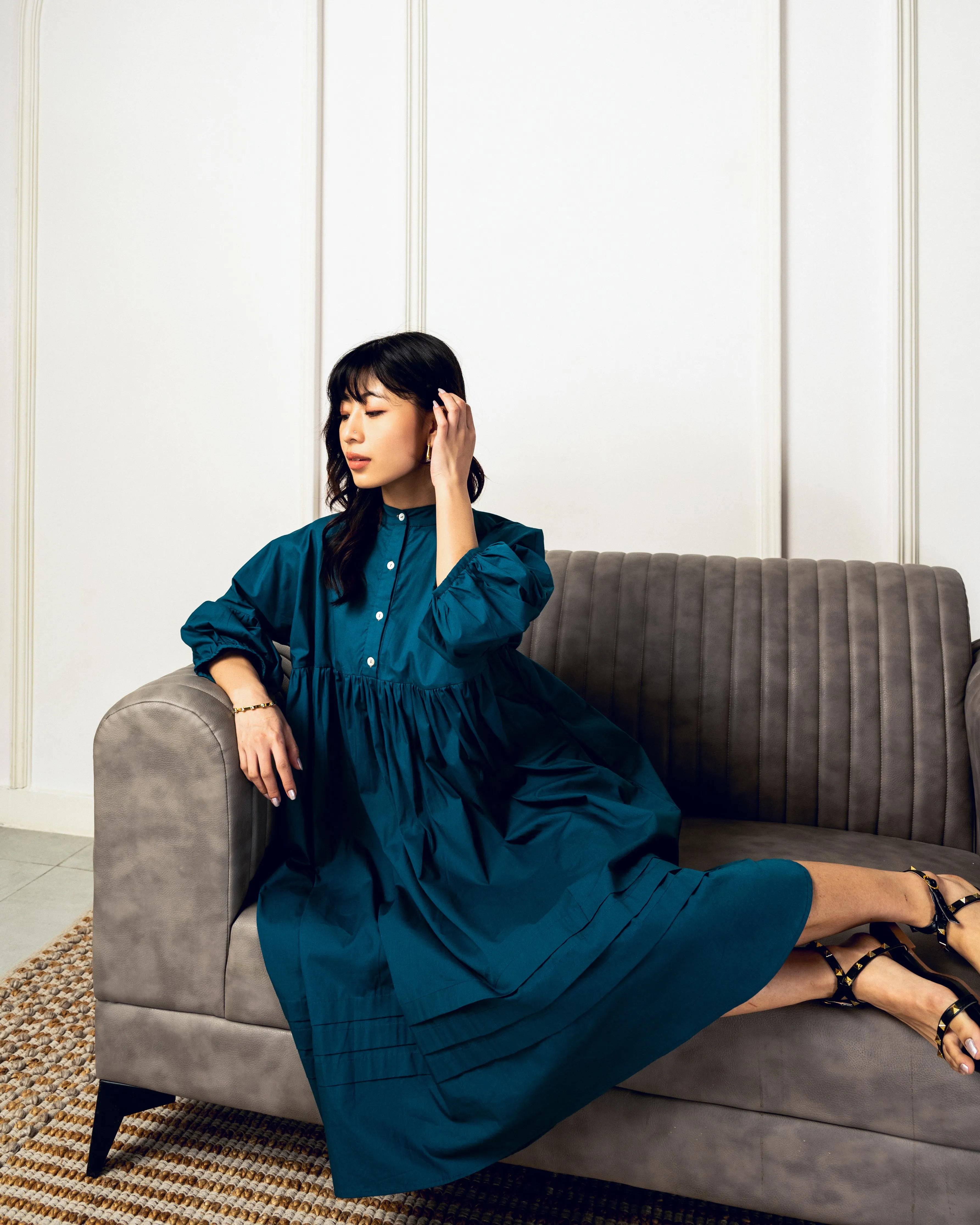 Tamashii Pleated Dress : Teal