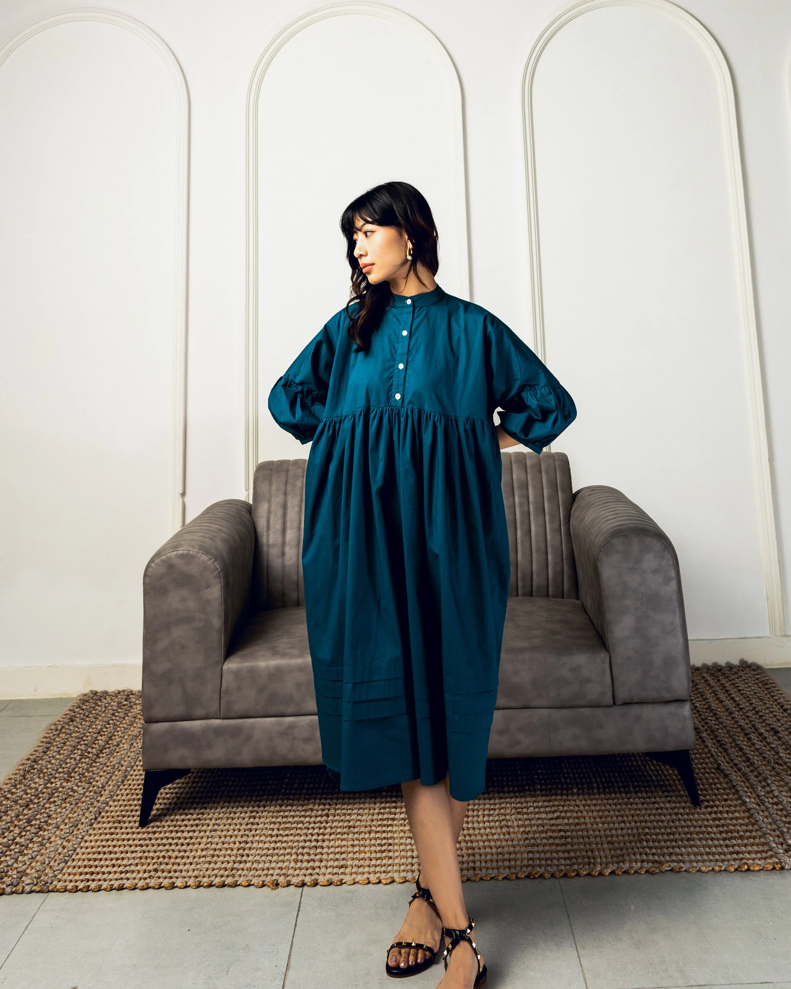 Tamashii Pleated Dress : Teal