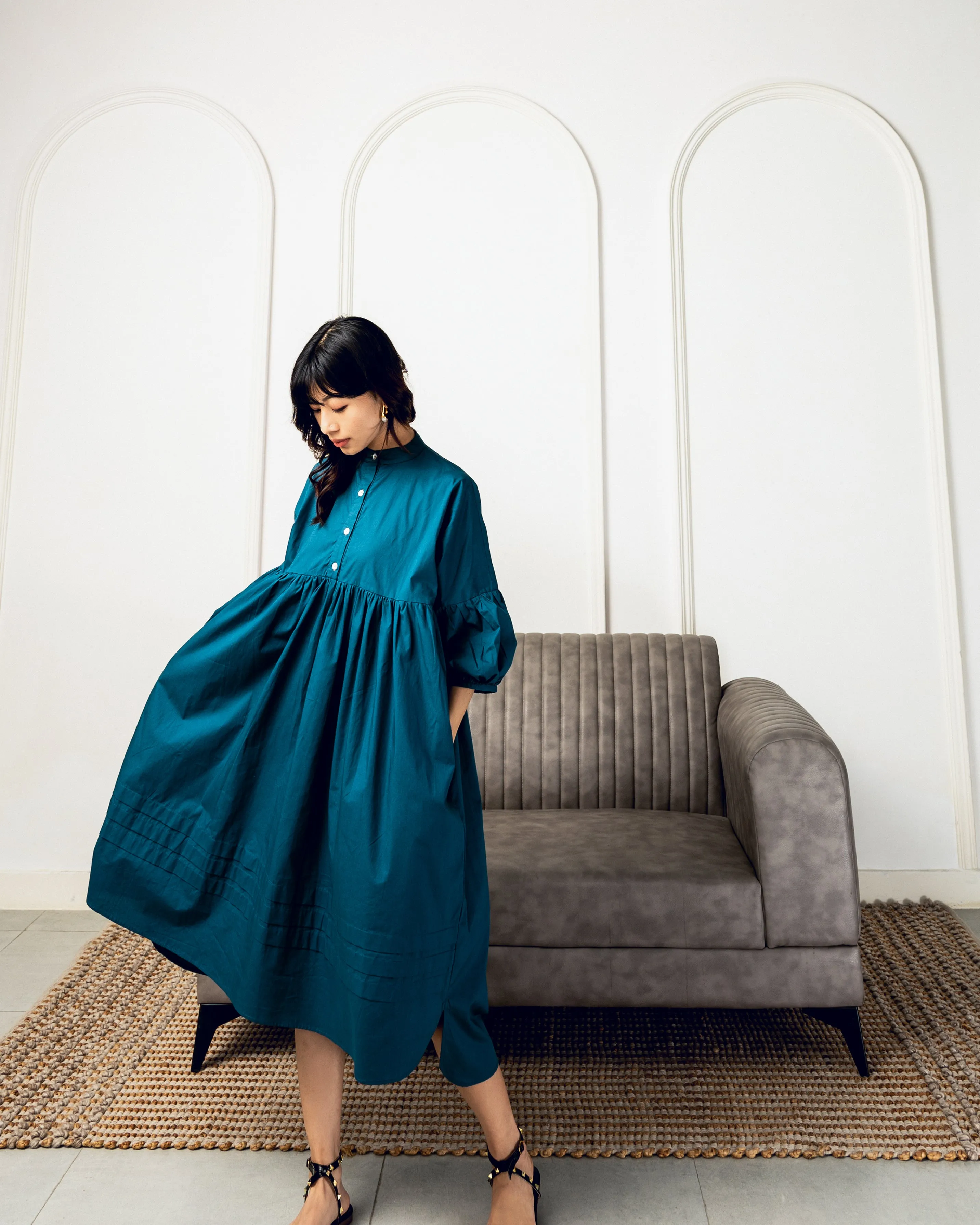 Tamashii Pleated Dress : Teal