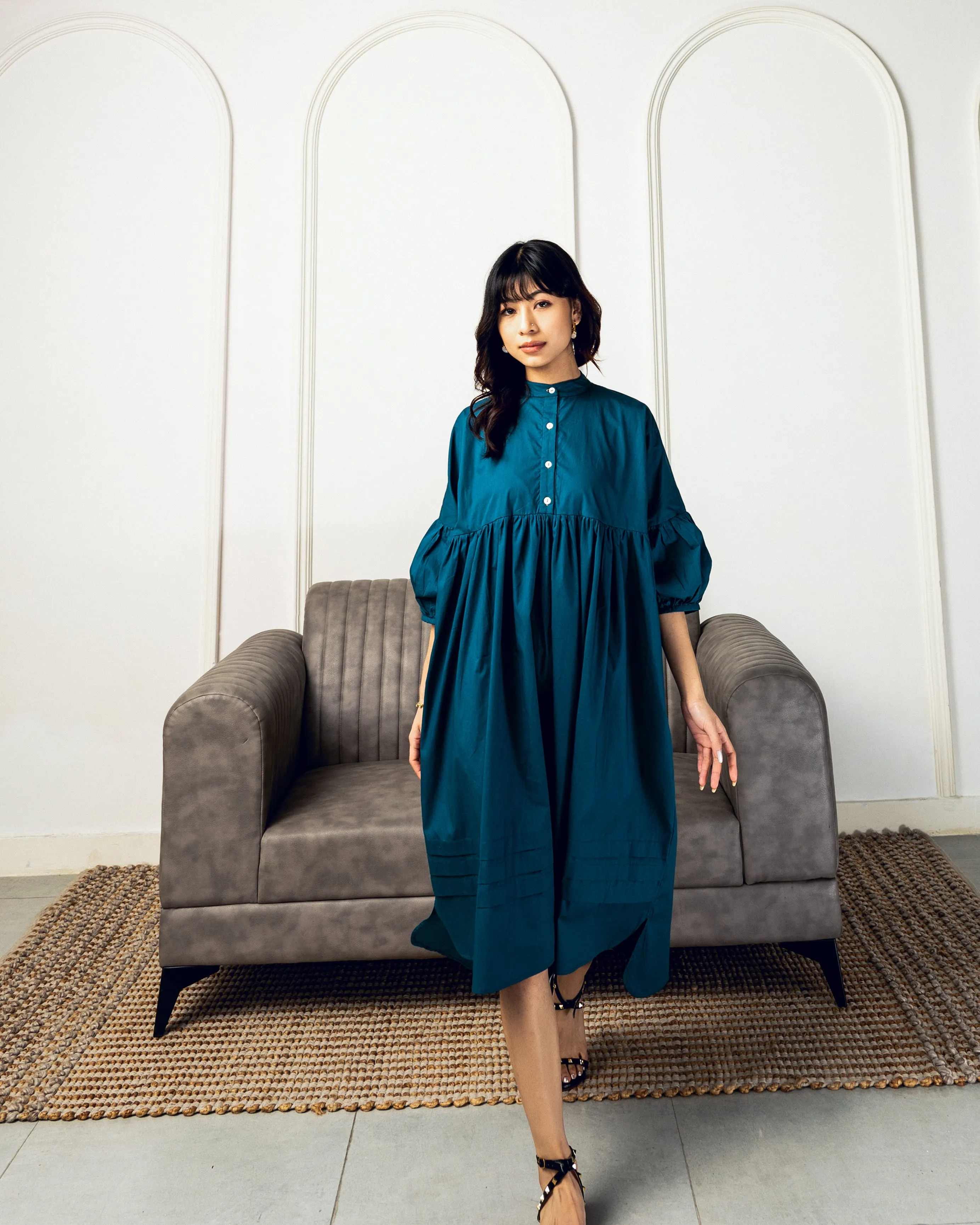 Tamashii Pleated Dress : Teal