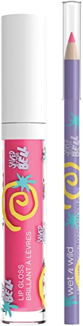 Wet n Wild Saved By The Bell 2-Piece Bayside Beauties Plumping Lip Kit, Lip Plumping Gloss and Lip Liner, High Shine Tinted Lip Gloss, Hydrating Lip Gloss Balm, Bubblegum Scent, Kelly, (1114540)