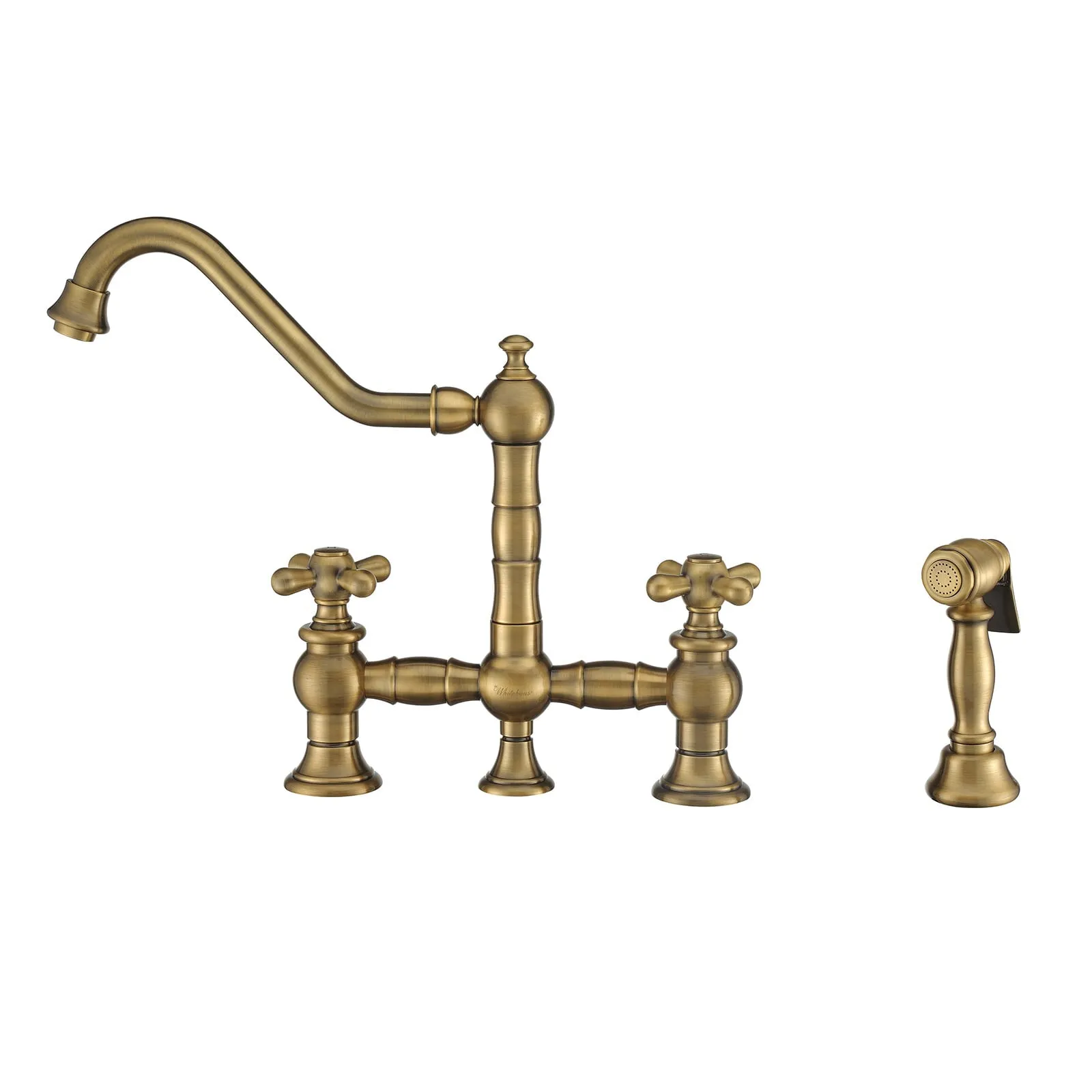 Whitehaus WHKBTCR3-9201-NT-AB Vintage III Plus Bridge Faucet with Swivel Spout and Side Spray