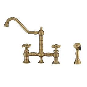 Whitehaus WHKBTCR3-9201-NT-AB Vintage III Plus Bridge Faucet with Swivel Spout and Side Spray