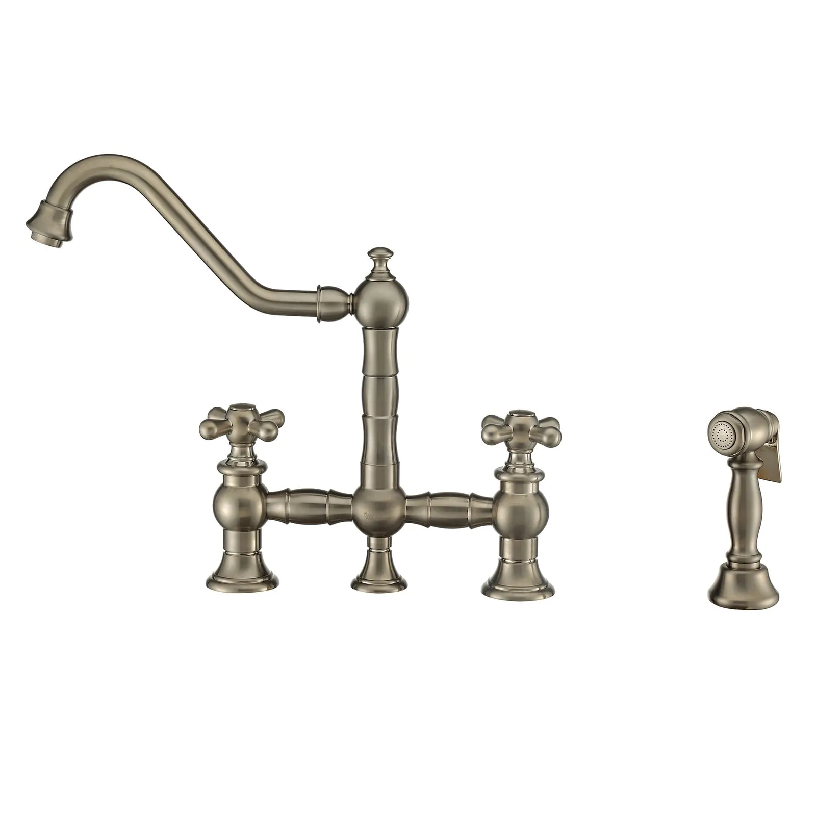 Whitehaus WHKBTCR3-9201-NT-BN Vintage III Plus Bridge Faucet with Swivel Spout and Side Spray