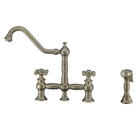 Whitehaus WHKBTCR3-9201-NT-BN Vintage III Plus Bridge Faucet with Swivel Spout and Side Spray